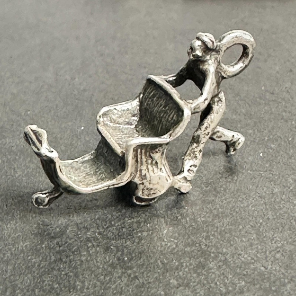 Vintage Sterling Silver Rickshaw Puller Charm Pendant Travel Jewelry 3D - Picture 2 of 3